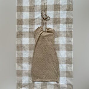 DIVIDED Women’s Size Small Tan Halter Neck Knit Mini Beach Bodycon Dress